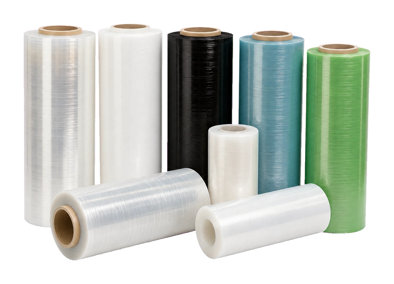 Rolls of stretch film for wrapping pallets